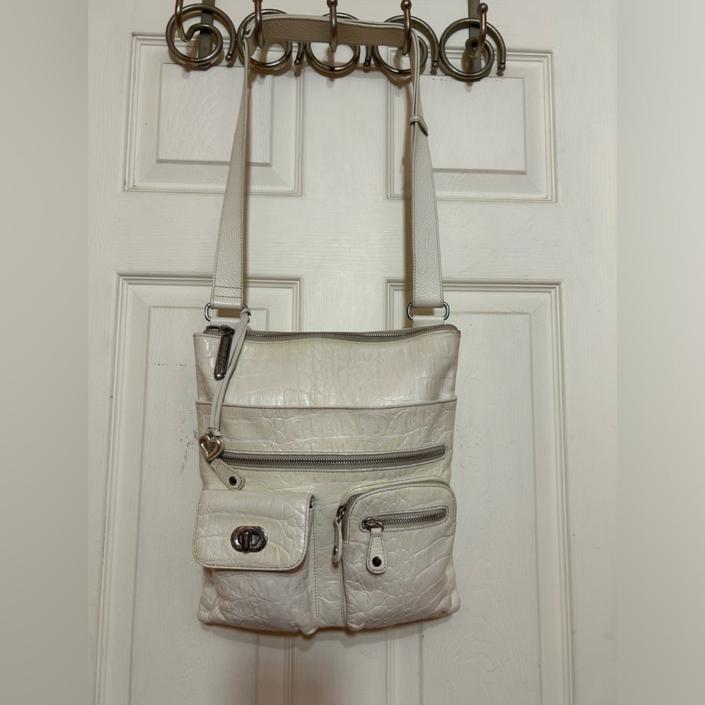 Brighton Leather Blondie Bag Womens Ivory Croco Skin Embossed shoulder Purse